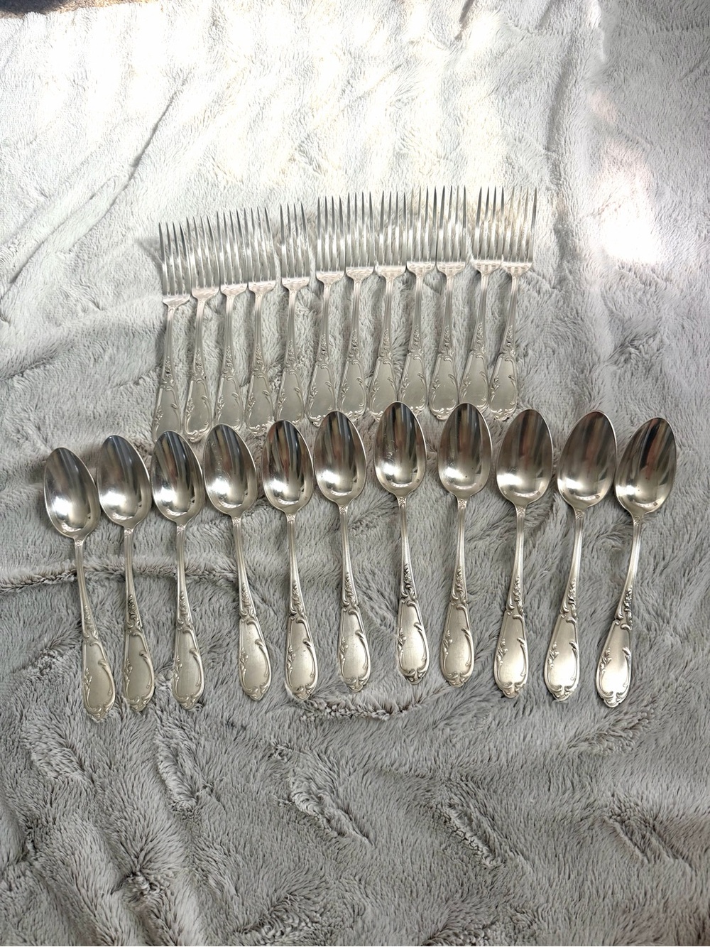 Vintage French Chambly Silver Plate Flatware Set 23 Louis XV Rococo Floral